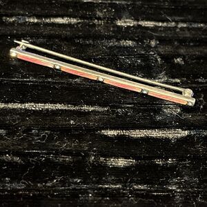 Antique Art Deco Sterling Allco Pink Enamel Rhinestone Bar Pin Brooch